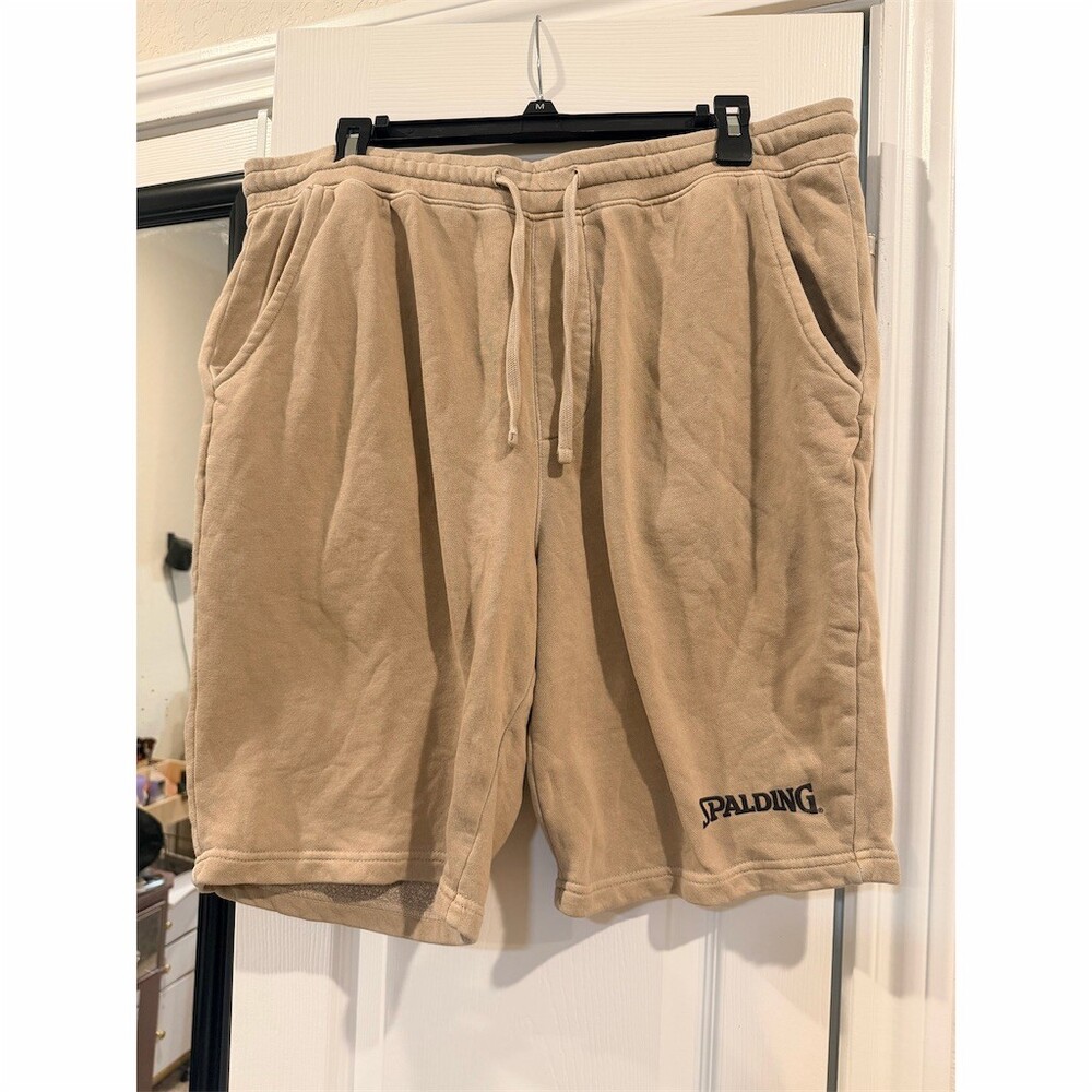 Spalding Sweat Shorts Men's XL Beige Drawstring Athleisure Lounge